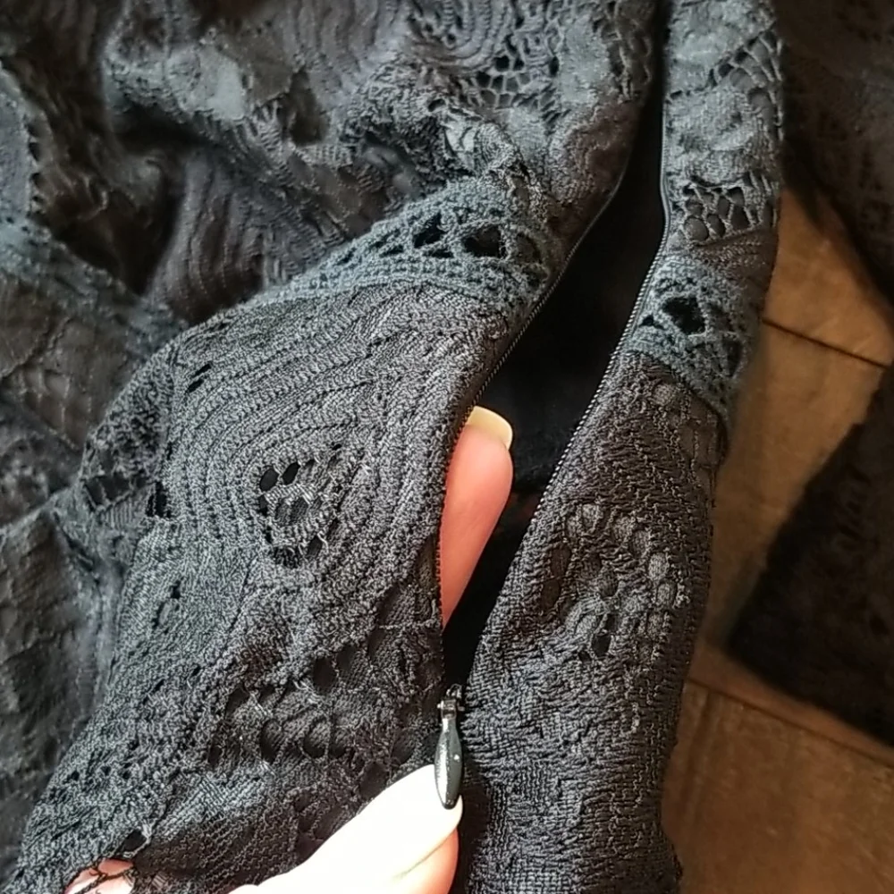 Black Lace Peplum Surplice Wrap Style Blouse